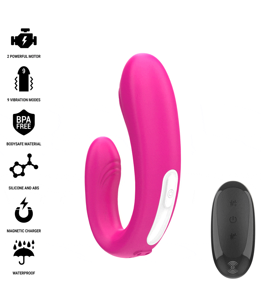INTENSE - JANET DUAL ESTIMULADOR EM U E VIBRADOR COM CONTROLE REMOTO ROSA