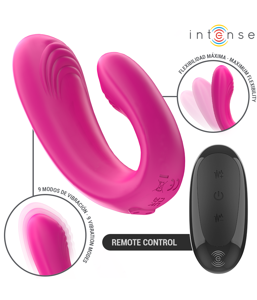 INTENSE - JANET DUAL U-SHAPED STIMULATOR AND VIBRATOR WITH REMOTE CONTROL PINK