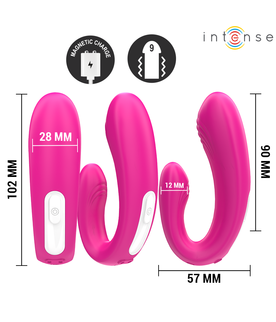 INTENSE - JANET ESTIMULADOR Y VIBRADOR DUAL EN FORMA DE U CON CONTROL REMOTO ROSA