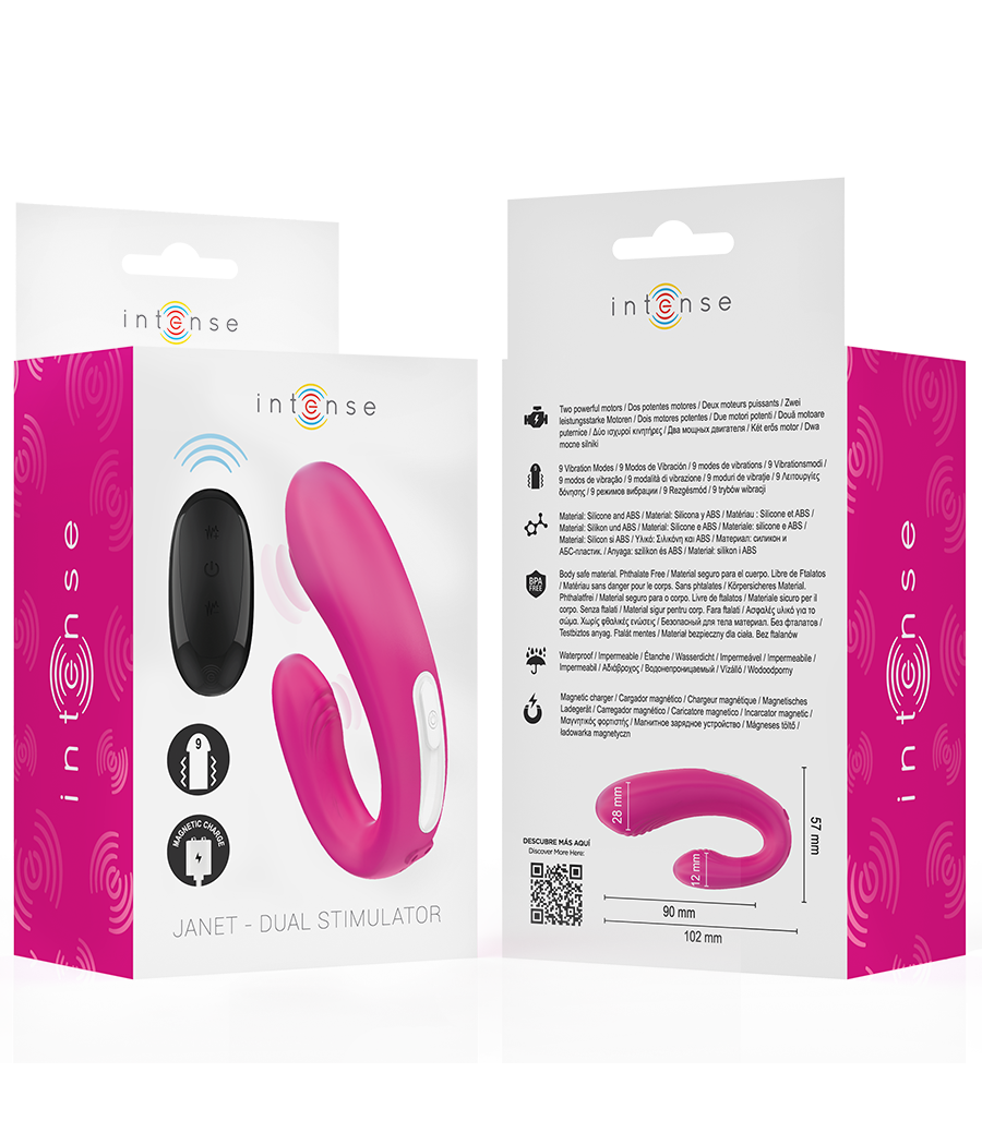INTENSE - JANET DOUBLE STIMULATEUR ET VIBRATEUR EN U AVEC TÉLÉCOMMANDE ROSE