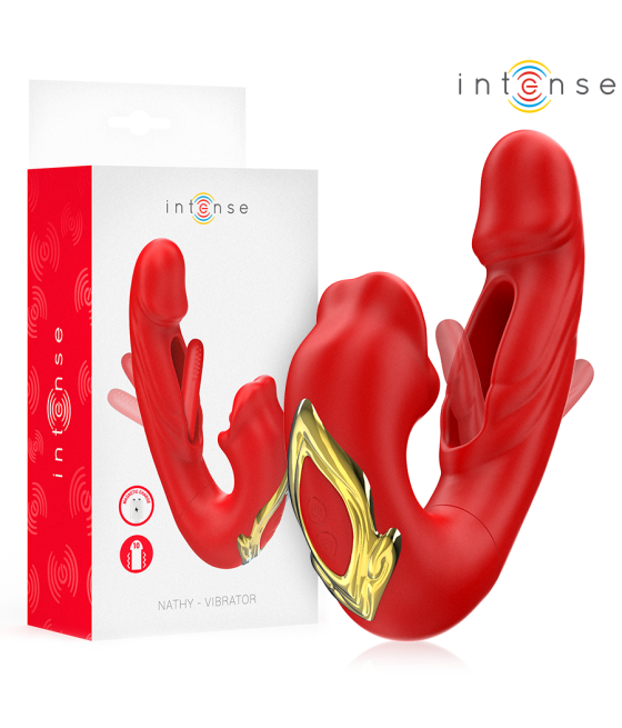 INTENSE - NATHY DOUBLE VIBRATEUR AVEC BOUCHE STIMULANTE MULTIFONCTION ROUGE