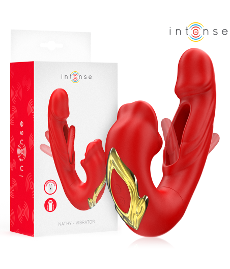 INTENSE - NATHY DOPPIO VIBRATORE CON BOCCA STIMOLANTE MULTIFUNZIONE ROSSO
