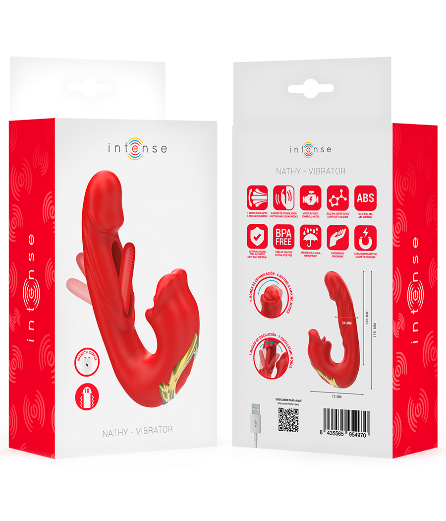 INTENSE - NATHY DOUBLE VIBRATEUR AVEC BOUCHE STIMULANTE MULTIFONCTION ROUGE