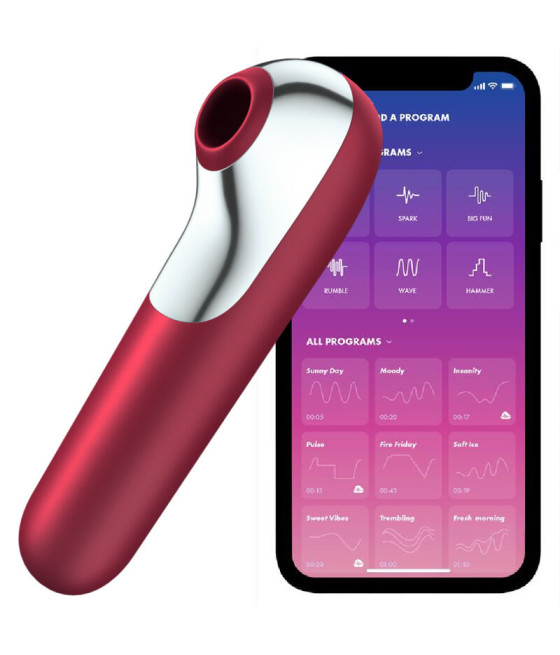 SATISFYER - DUAL LOVE VIBRATOR AND SUCTIONER WITH PULSED AIR RED