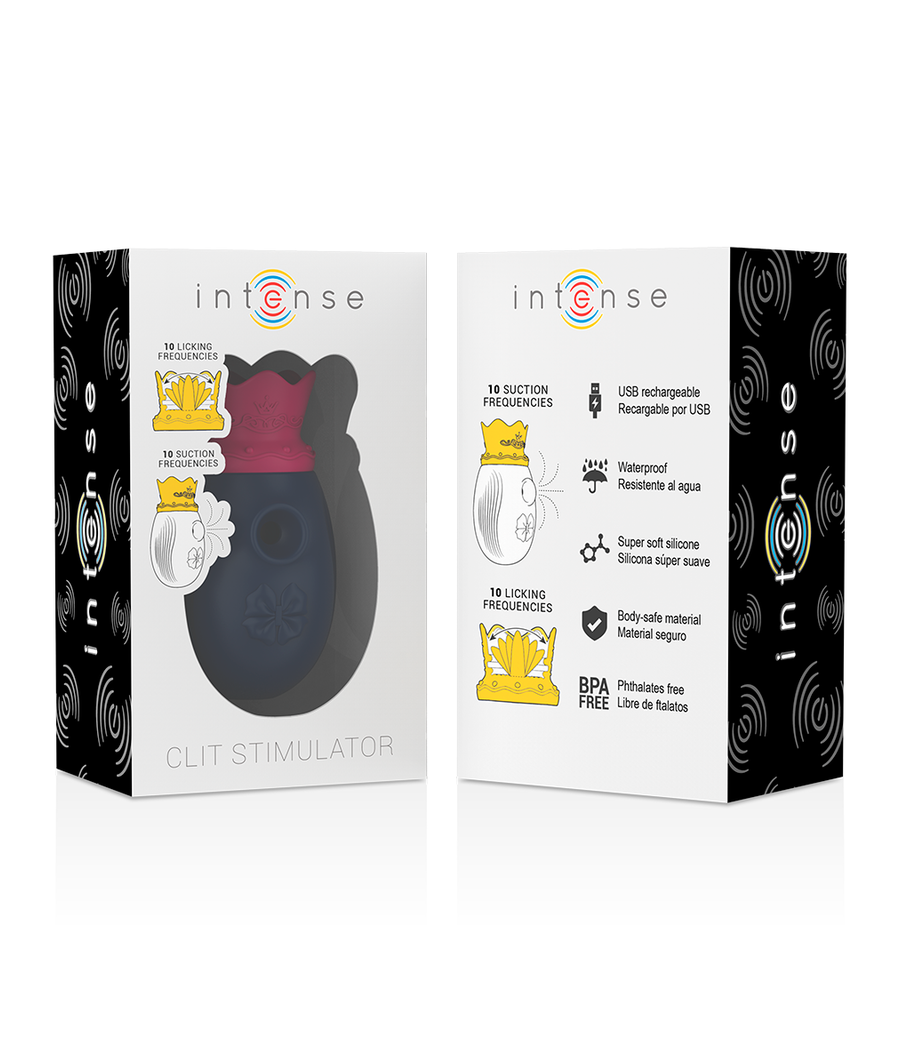 INTENSE - STIMOLATORE CLITORIDEO 10 MODALITÀ DI ASPIRAZIONE E LECCATURA - BLU