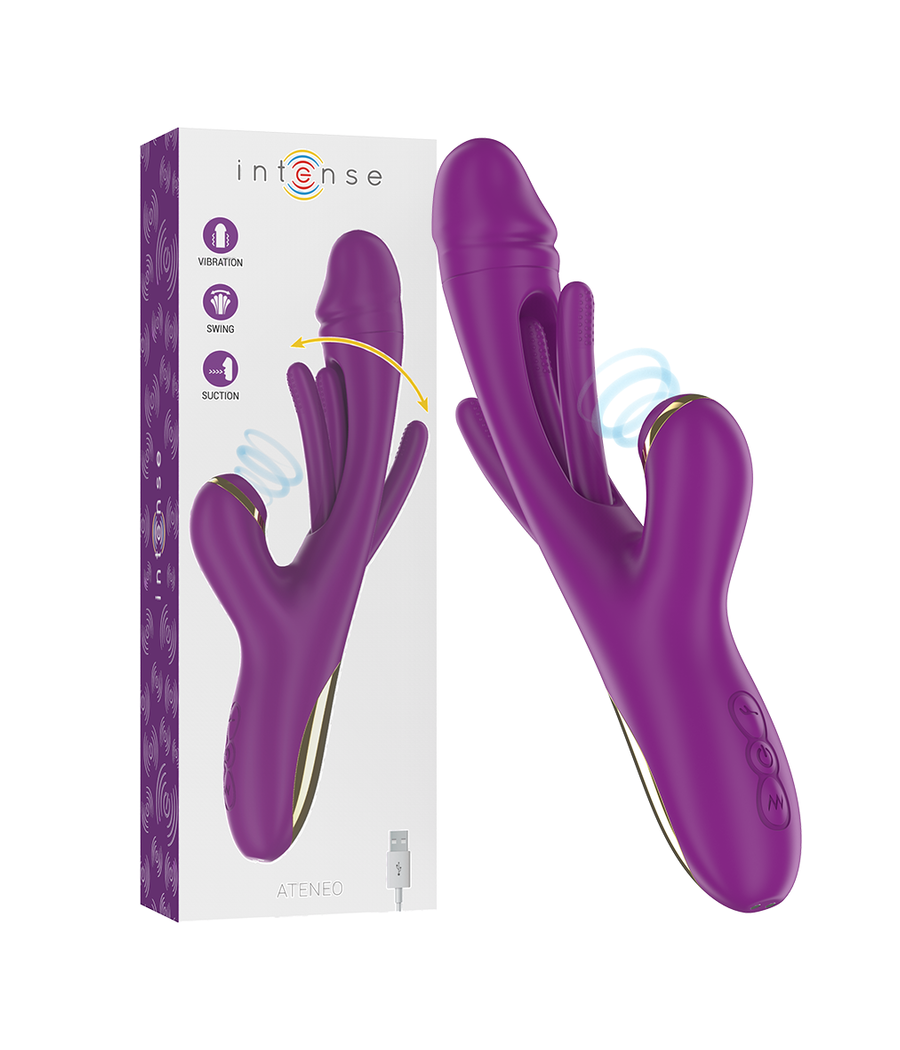 INTENSE - ATENEO WIEDERAUFLADBARER MULTIFUNKTIONSVIBRATOR 7 VIBRATIONEN MIT OSZILLIERENDER ZUNGE UND LILA SAUGROHR
