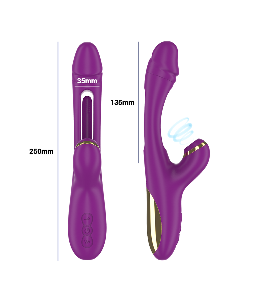 INTENSE - ATENEO WIEDERAUFLADBARER MULTIFUNKTIONSVIBRATOR 7 VIBRATIONEN MIT OSZILLIERENDER ZUNGE UND LILA SAUGROHR