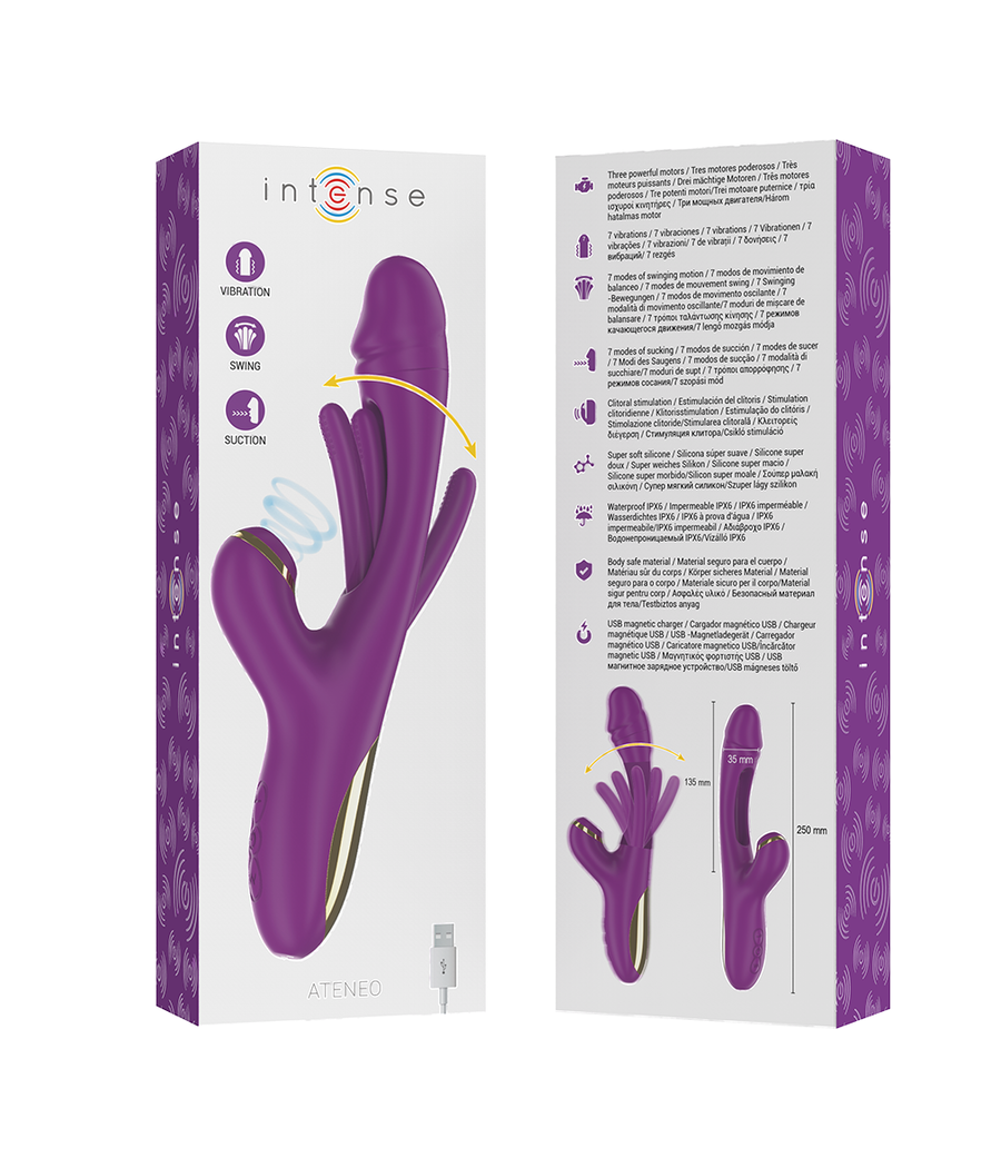 INTENSE - ATENEO WIEDERAUFLADBARER MULTIFUNKTIONSVIBRATOR 7 VIBRATIONEN MIT OSZILLIERENDER ZUNGE UND LILA SAUGROHR