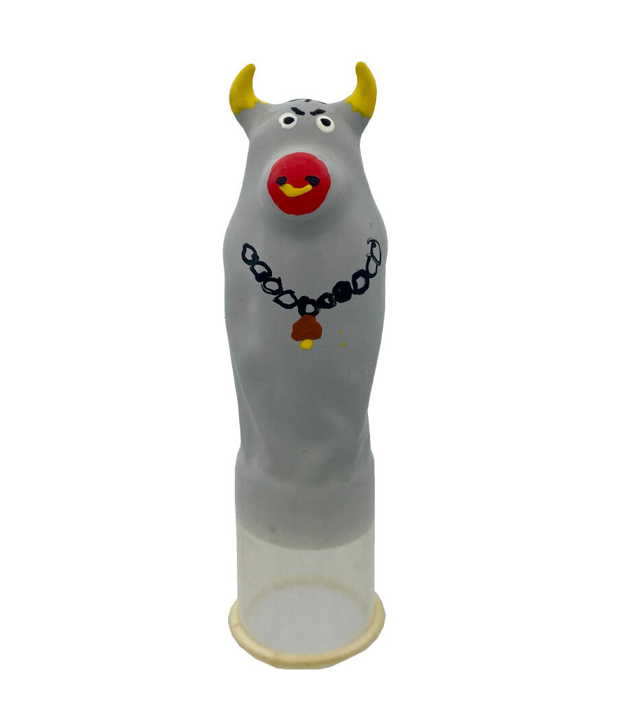 CONDOMERIE - PRESERVATIVO DECORATIVO PINTADO A MANO TORO GRIS MODELO XL