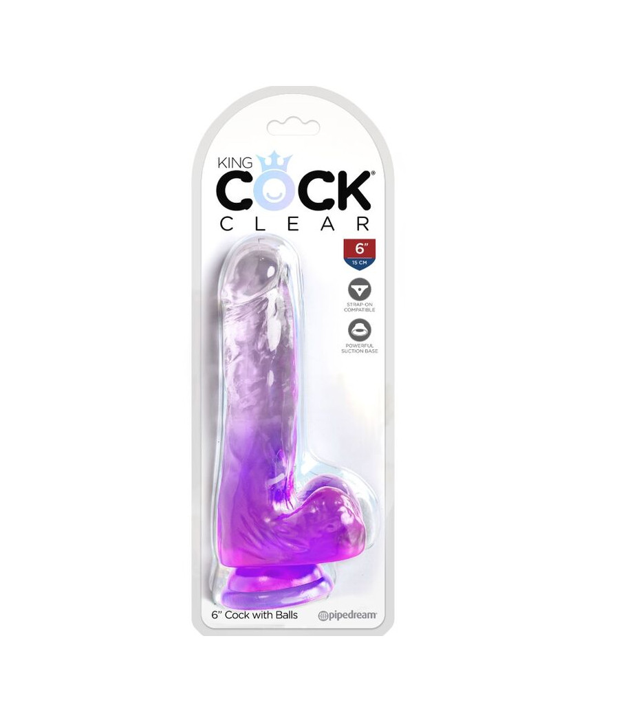 KING COCK - CLEAR REALISTIC PENIS WITH BALLS 13.5 CM PURPLE