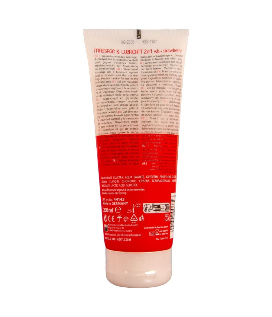 HOT - GEL DE MASSAGEM E DESLIZAMENTO 2 EM 1 MORANGO 200 ML