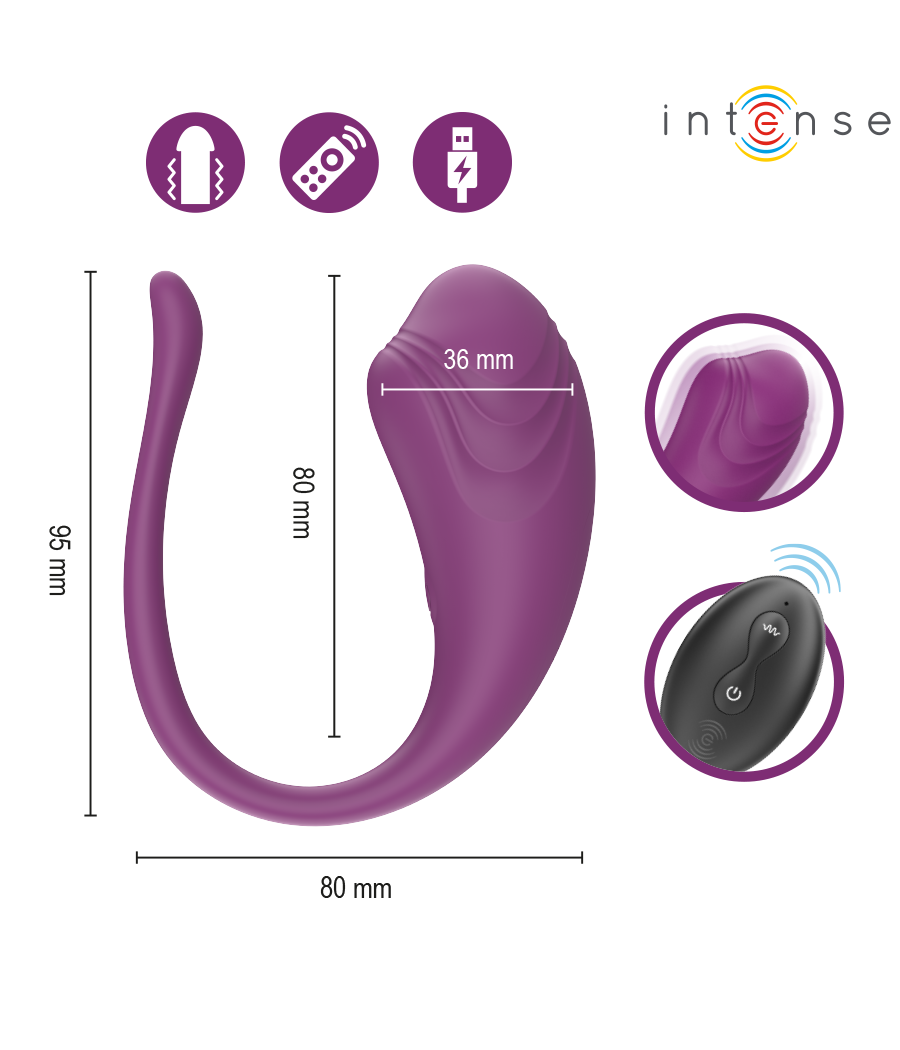 INTENSE - OVO VIBRATÓRIO ROXO OLIVIA COM CONTROLE REMOTO