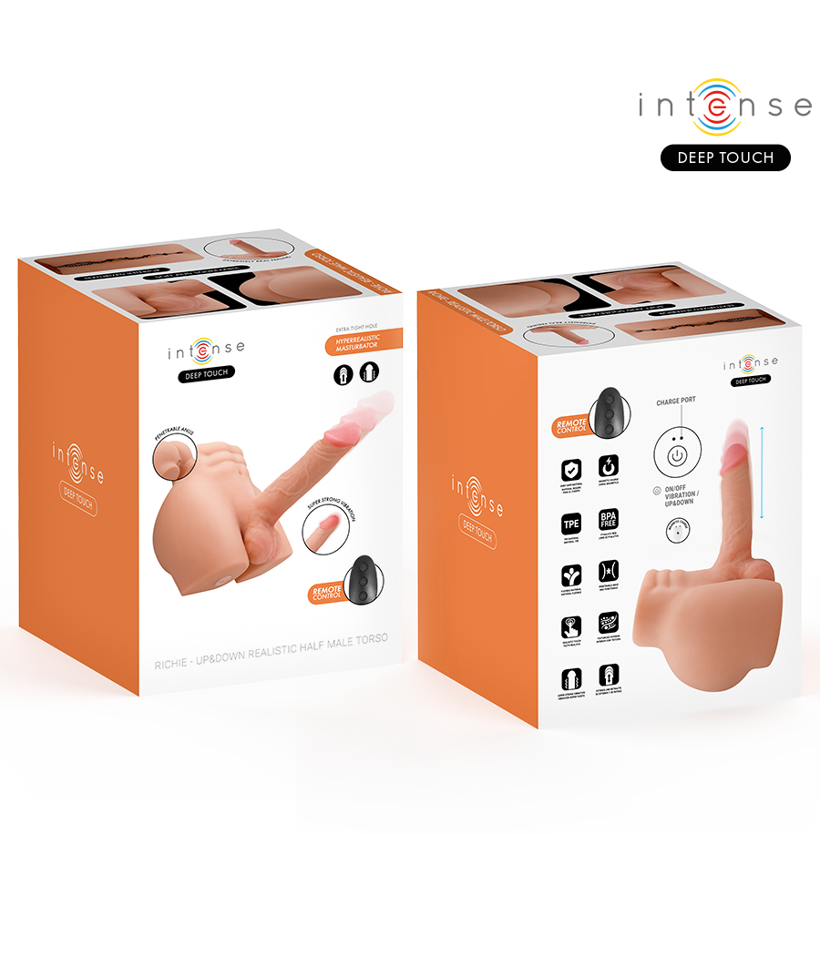 INTENSE DEEP TOUCH - TORSO RICHIE COM ÂNUS E DILDO REALISTA COM FUNÇÃO DE EMPURRAR E VIBRAR, CONTROLE REMOTO, 4,7 KG
