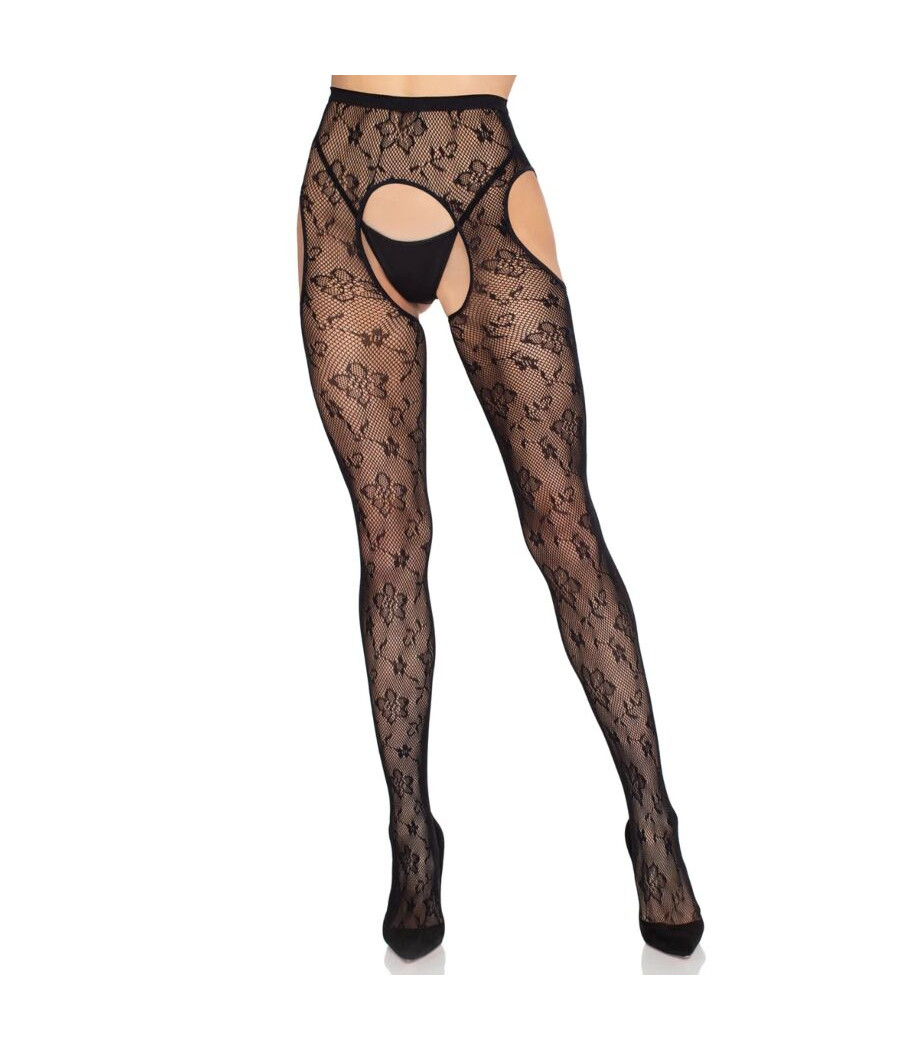 LEG AVENUE - COLLANT CON REGGICALZE BLOOM NET 1967 NERO - TAGLIA UNICA