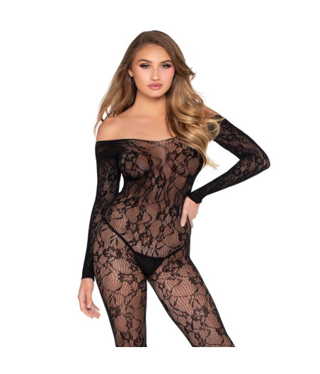 LEG AVENUE - 89366 LACE LINGERIE BODYSTOCKING BLACK - ONE SIZE