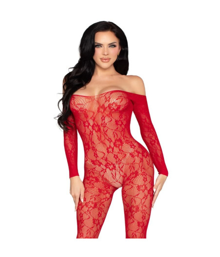 LEG AVENUE - 89366 LACE LINGERIE BODYSTOCKING RED - ONE SIZE