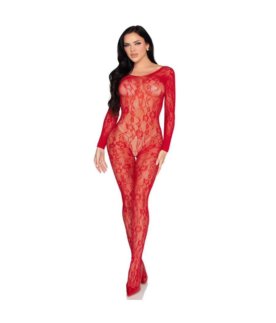 LEG AVENUE - 89366 BODYSTOCKING IN PIZZO ROSSO - TAGLIA UNICA