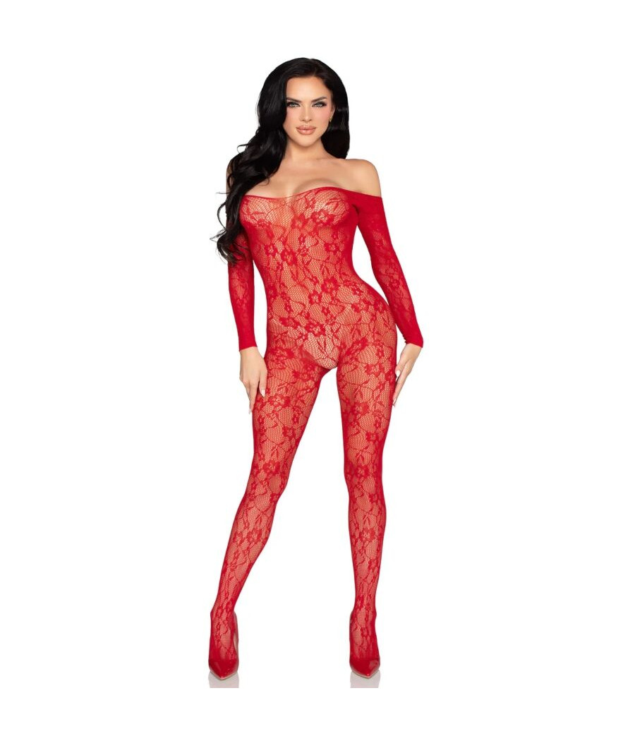 LEG AVENUE - 89366 LACE LINGERIE BODYSTOCKING RED - ONE SIZE