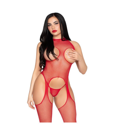 LEG AVENUE - 89374 CUPLESS BODYSTOCKING AND PANTY RED - ONE SIZE