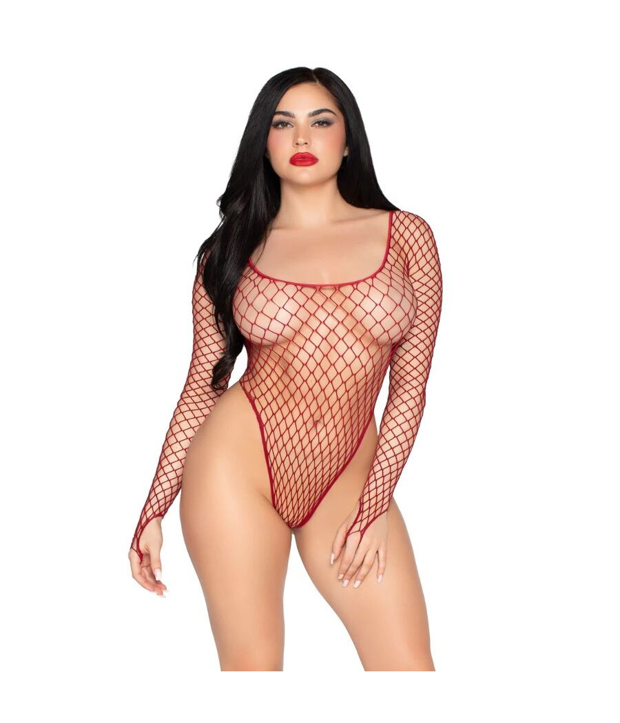 LEG AVENUE - 89377 BODYSUIT DE RED INDUSTRIAL DE CORTE ALTO ROJO - TALLA ÚNICA