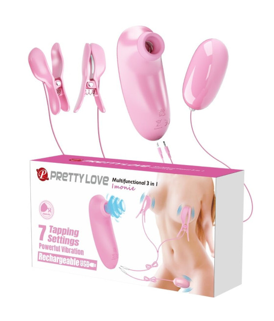 PRETTY LOVE - IMONIE 3-IN-1 MULTIFUNCTIONAL SET WITH SUCTION CUP, NIPPLES AND CLITORIS