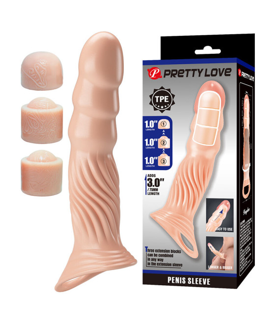 PRETTY LOVE - TEXTURED PENIS SHEATH WITH EXTENDERS