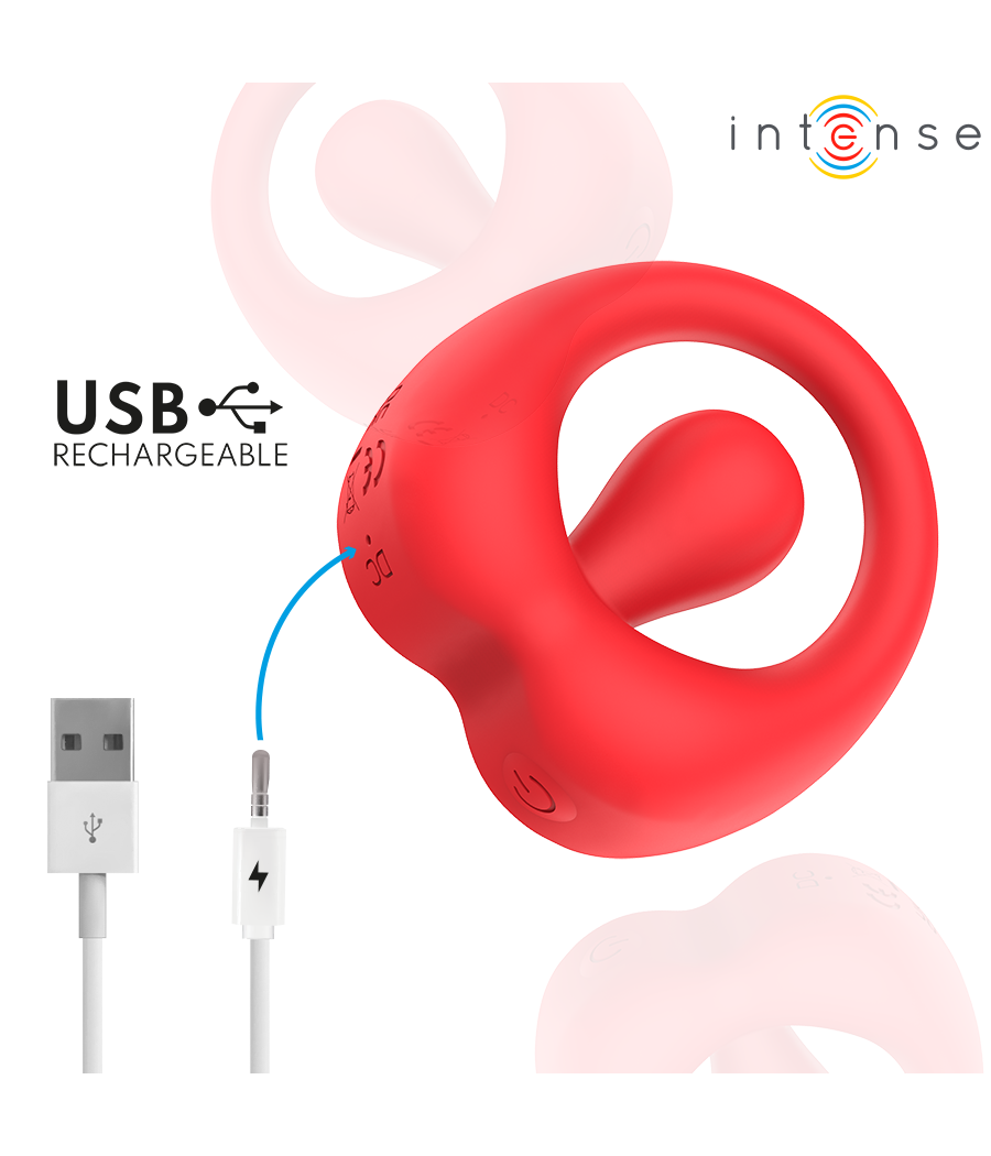INTENSE - RUSSELL VIBRATING PENIS RING WITH CLITORIS STIMULATION RED