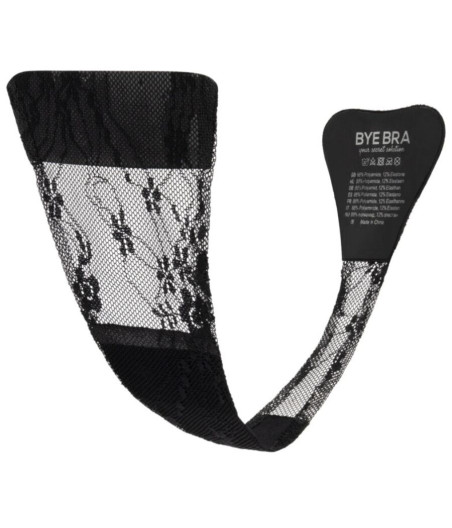 BYE-BRA - TANGA ADHESIVO ENCAJE NEGRO TALLA ÚNICA