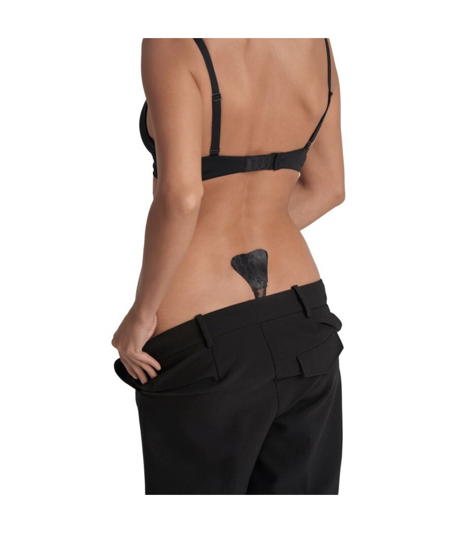 BYE-BRA - TANGA ADHESIVO ENCAJE NEGRO TALLA ÚNICA