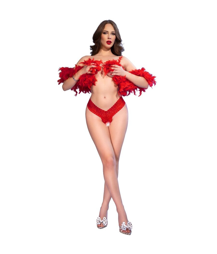 CHILIROSE - CR 4885 RED OPEN-CROTCH THONGS L