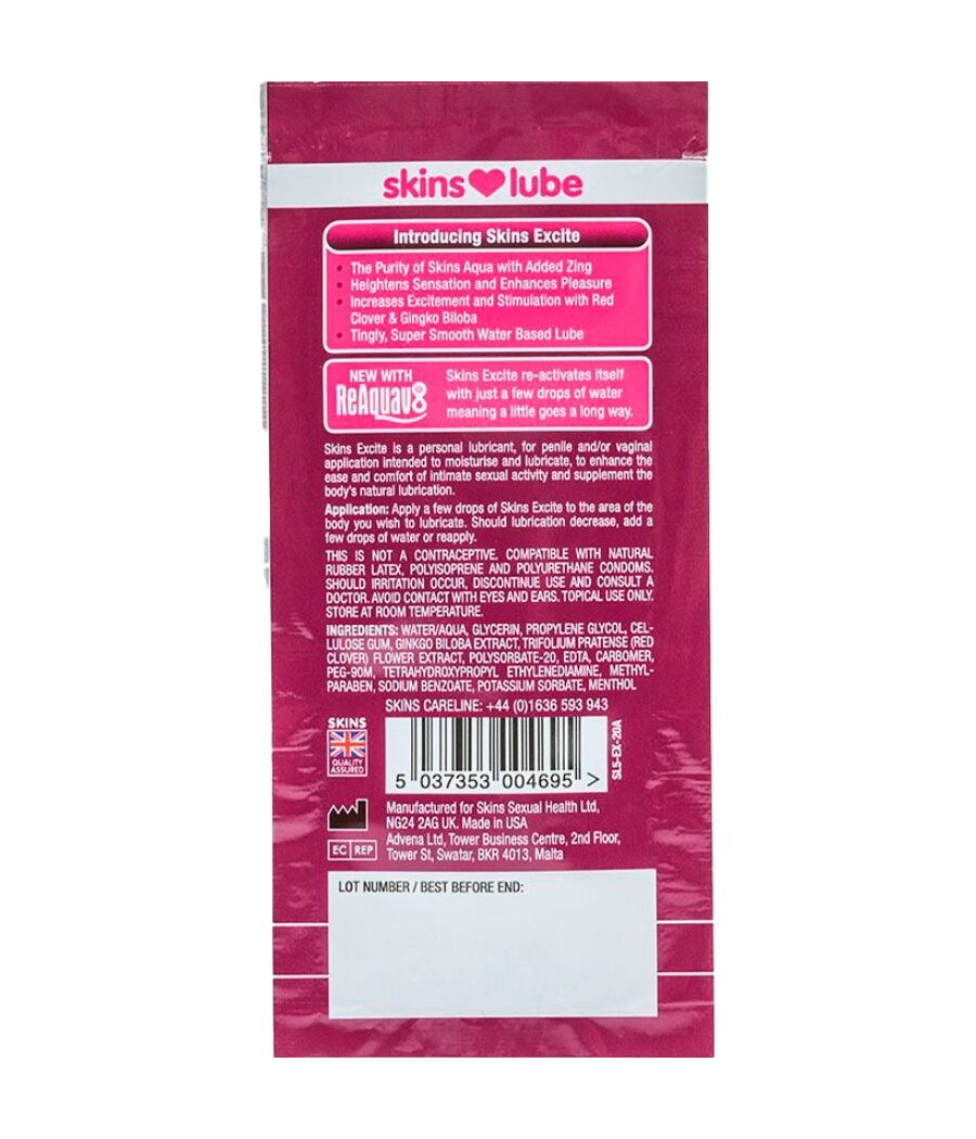 SKINS - EXCITE LUBRIFICANTE À BASE DE ÁGUA DOSE ÚNICA 5 ML
