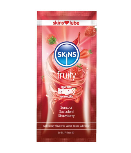 SKINS - LUBRIFICANTE À BASE DE ÁGUA COM SABOR FRUTADO DE MORANGO - DOSE ÚNICA DE 5 ML