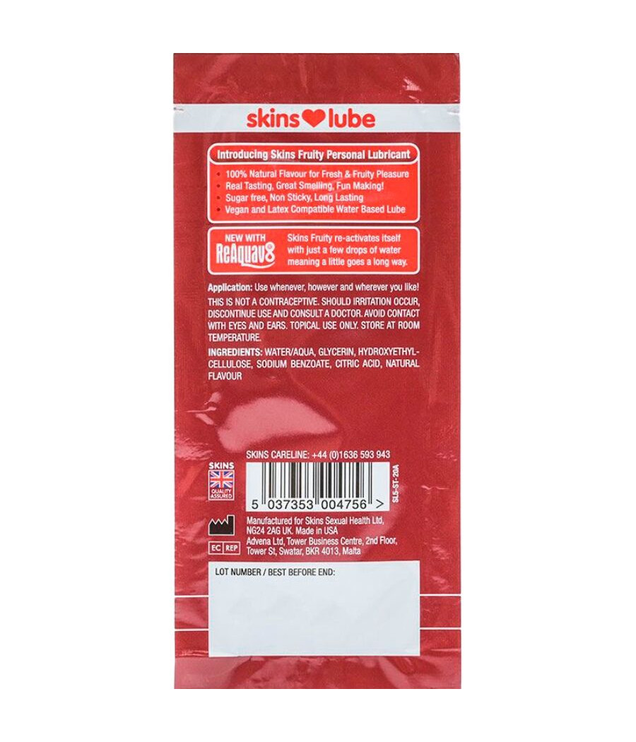 SKINS - FRUITY WATER-BASED LUBRICANT STRAWBERRY SINGLE-DOSE 5 ML
