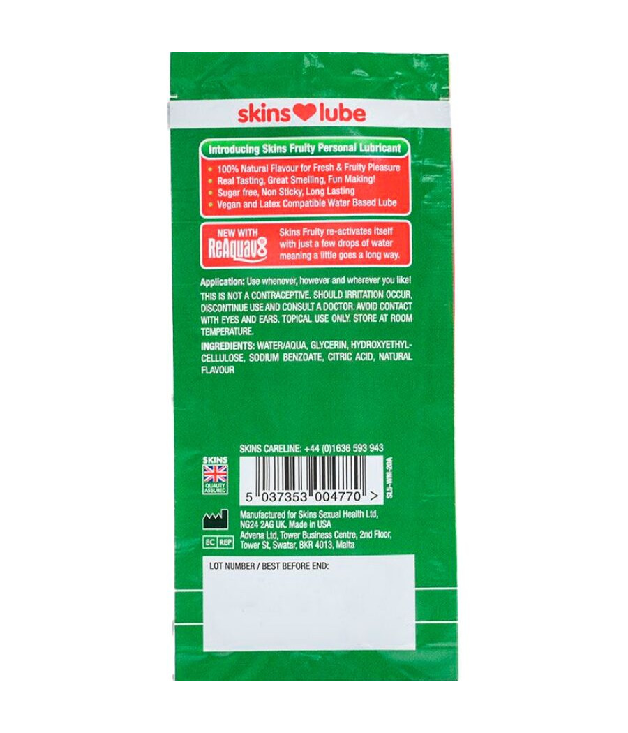 SKINS - FRUITY WATER-BASED LUBRICANT WATERMELON SINGLE-DOSE 5 ML