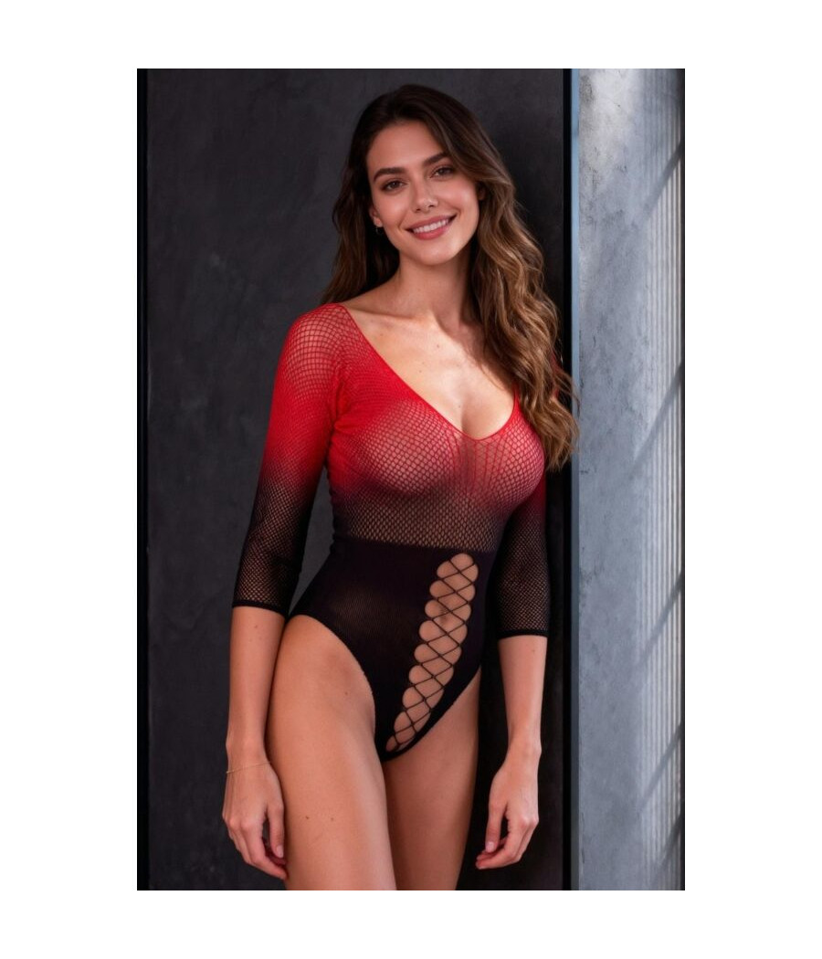 PASSION - BS118 BLACK AND RED MESH BODYSTOCKING