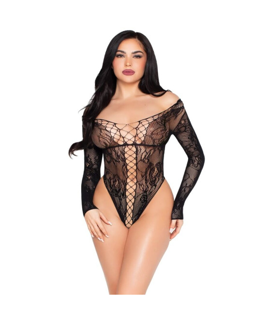LEG AVENUE - 89370 TEDDY IN RETE E PIZZO NERO - TAGLIA UNICA
