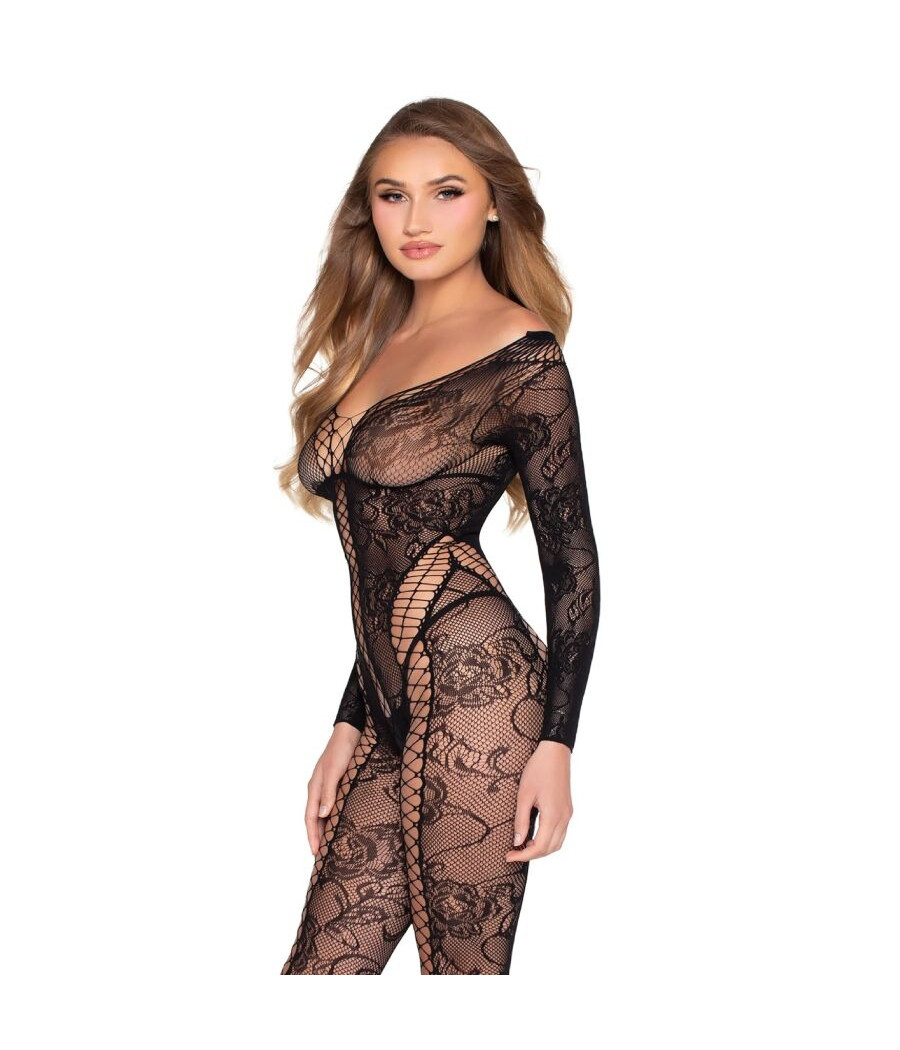 LEG AVENUE - 89369 NETZ- UND SPITZEN-JUMPSUIT, SCHWARZ - EINHEITSGRÖSSE