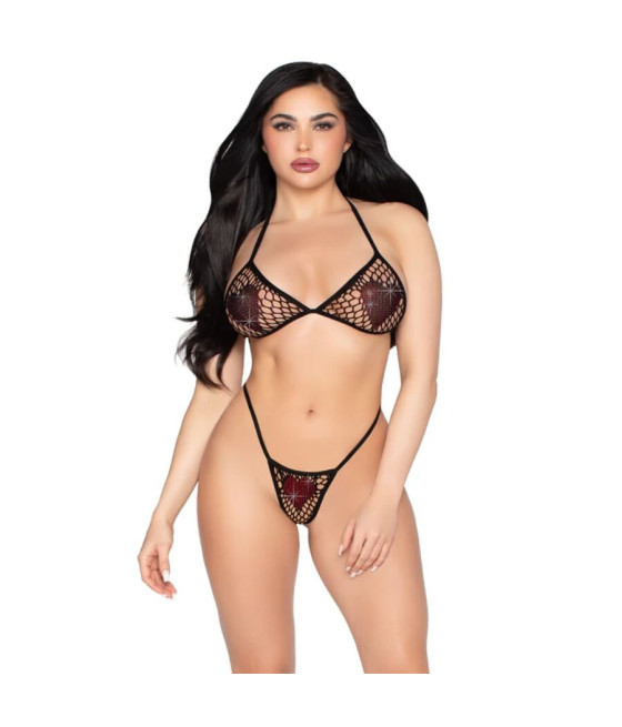 LEG AVENUE - 86147 REGGISENO A RETE E PERIZOMA NERO - TAGLIA UNICA