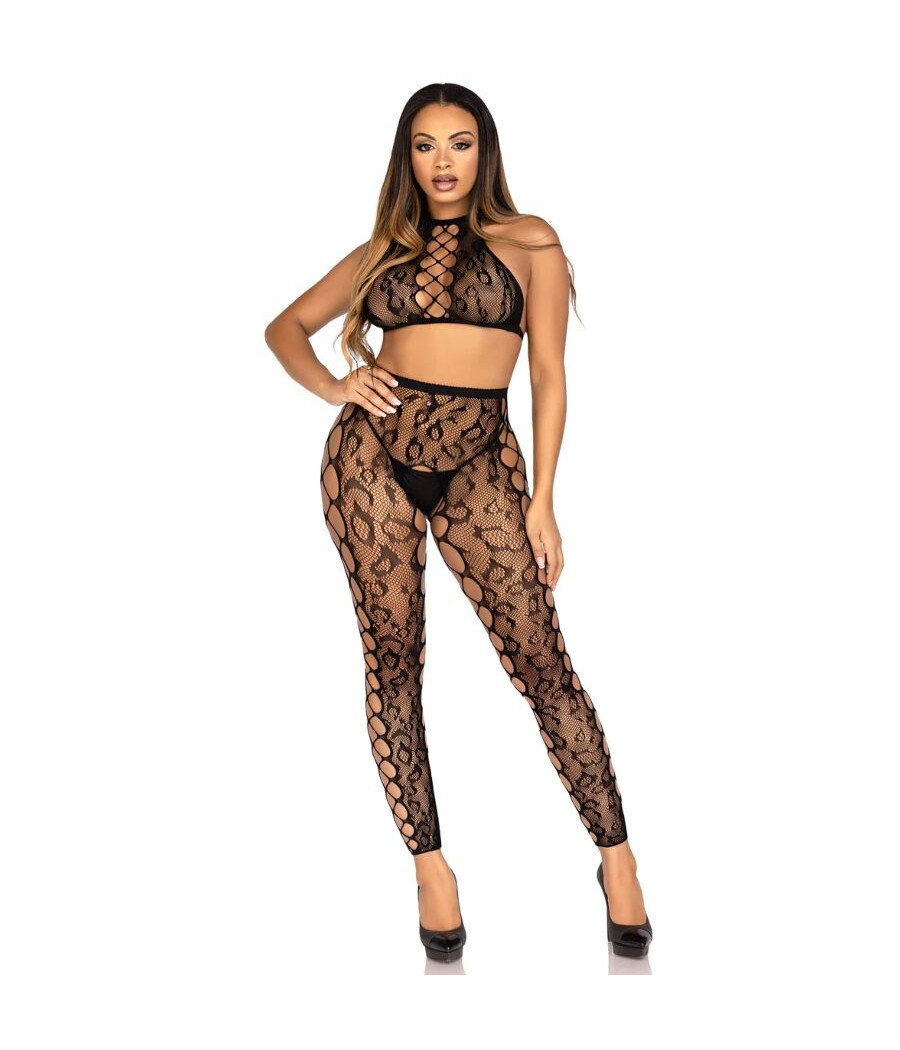 LEG AVENUE - 89372 CROP TOP ET COLLANTS SANS ENTREJAMBE NOIRS - TAILLE UNIQUE
