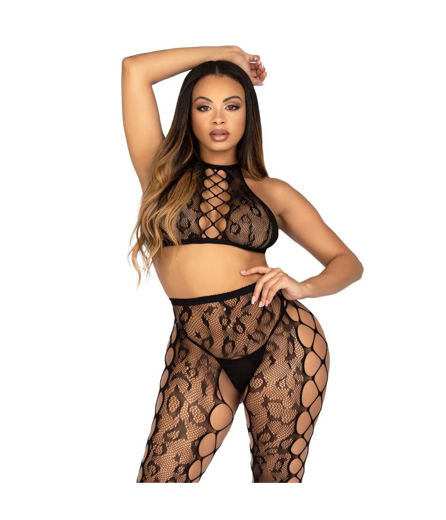 LEG AVENUE - 89372 TOP CROPPED E MEIA-CALÇA SEM VOLTA PRETO - TAMANHO ÚNICO