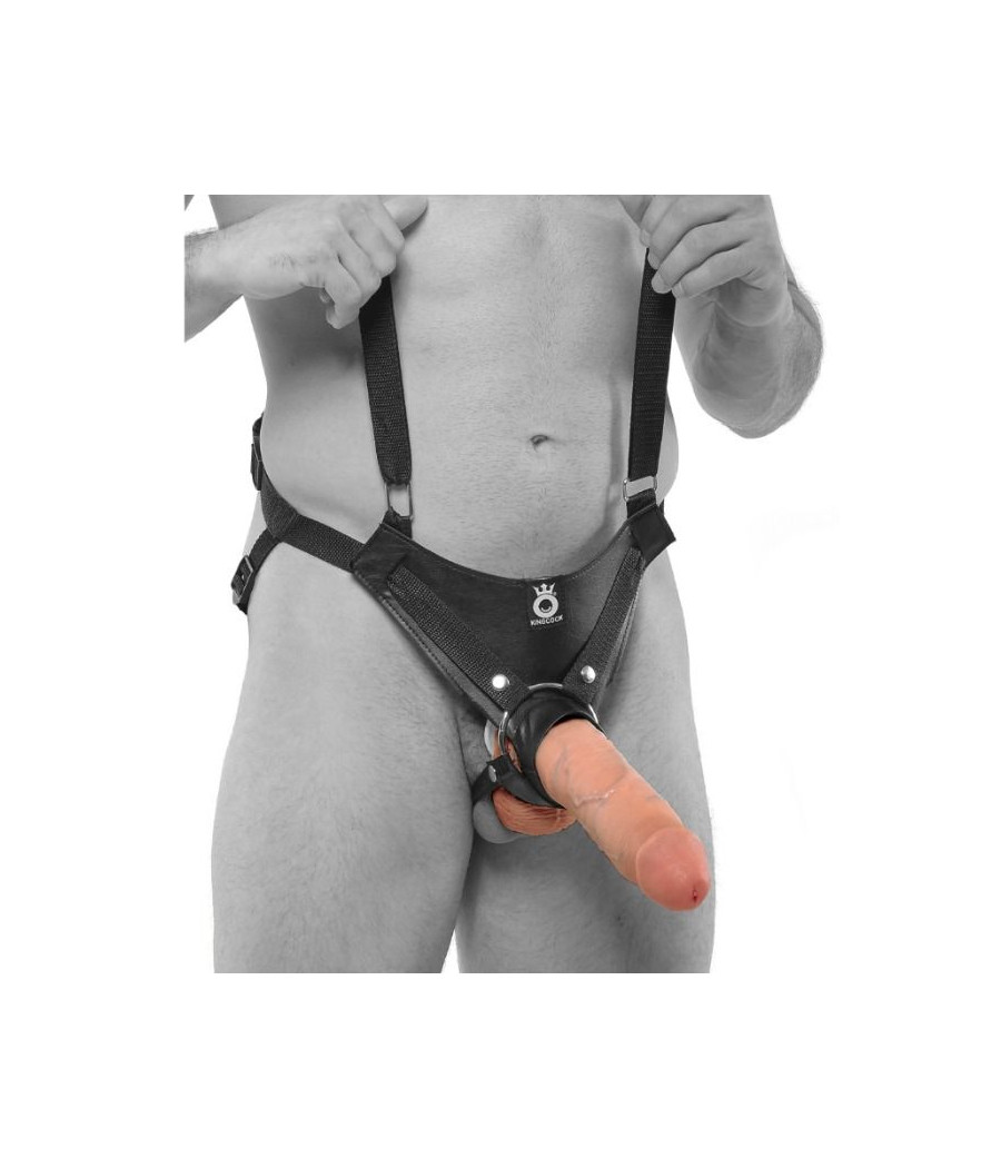KING COCK - STRAP-ON WITH HOLLOW DILDO 25.5 CM AND BLACK STRAPS