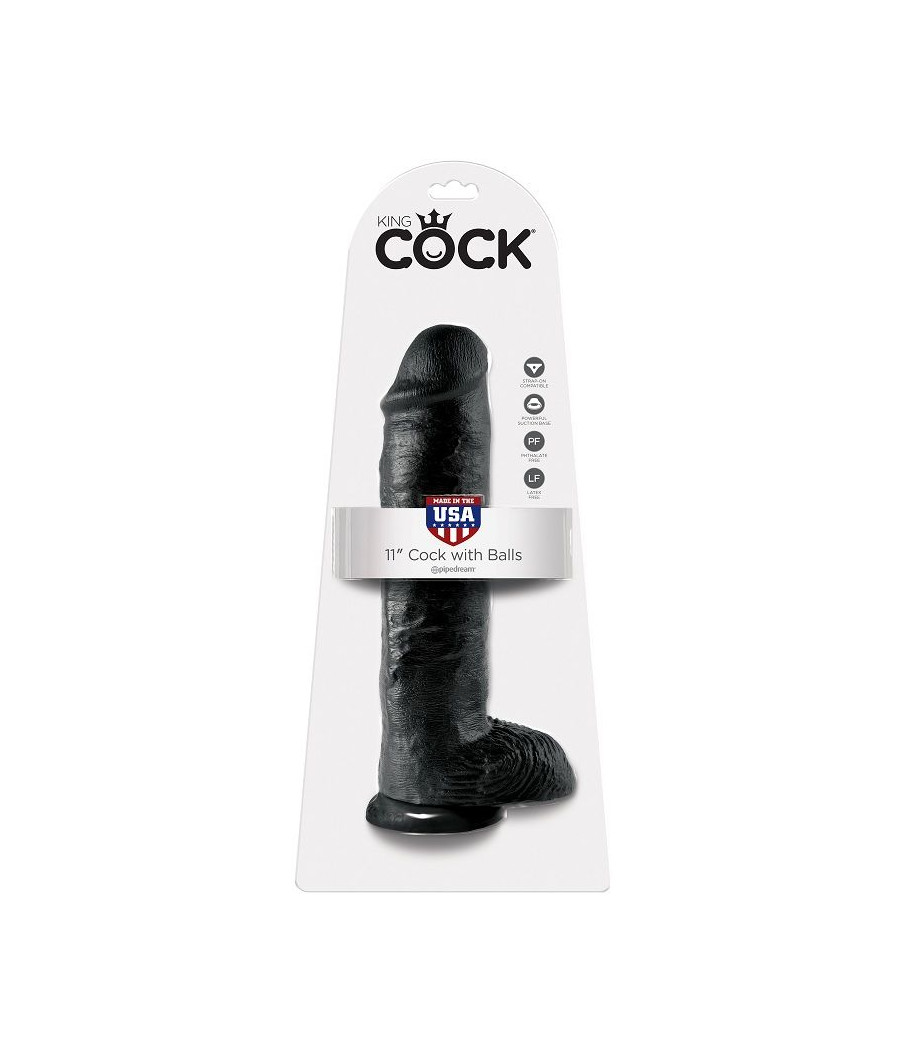KING COCK - GODE NOIR AVEC BOULES 28 CM