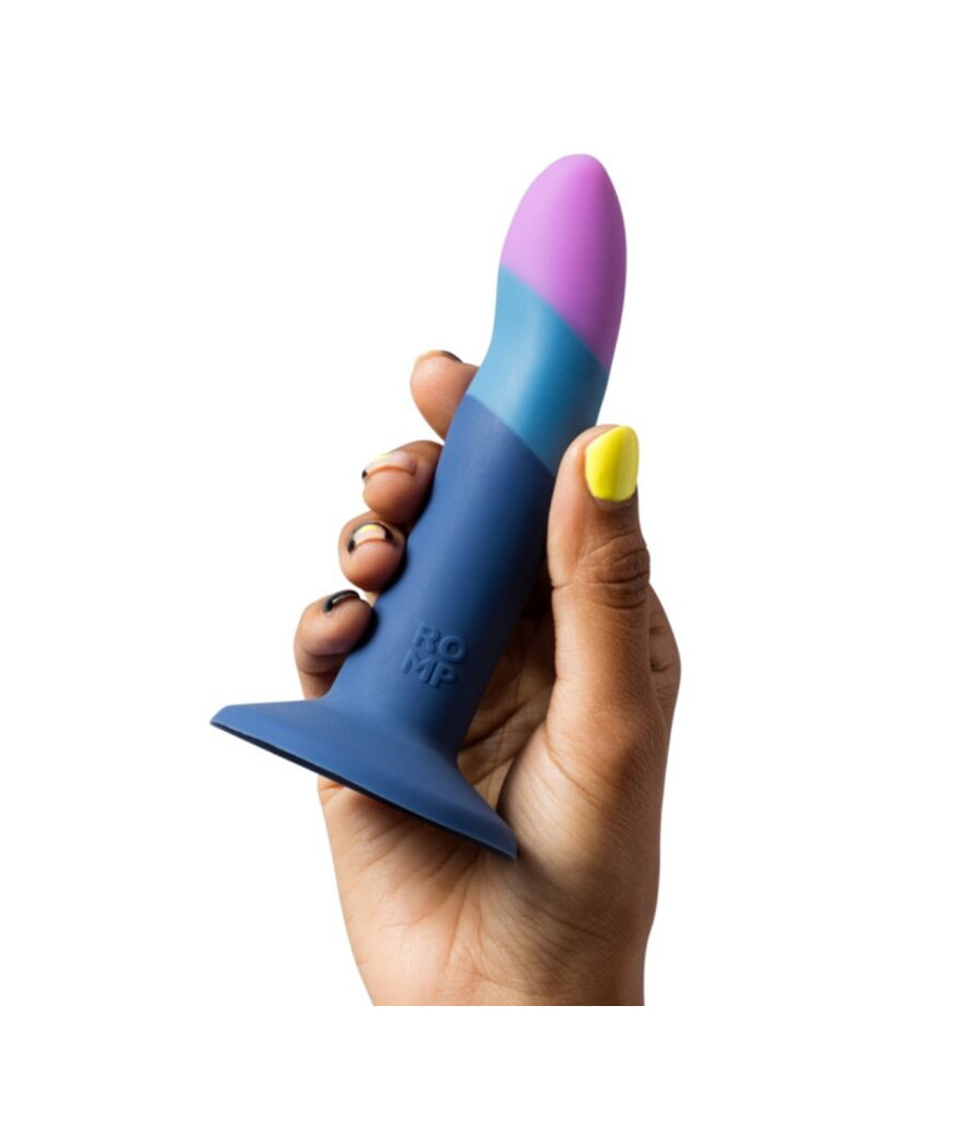 ROMP - PICCOLO GODEMICHET EN SILICONE AVEC VENTOUSE TRICOLORE 14 CM