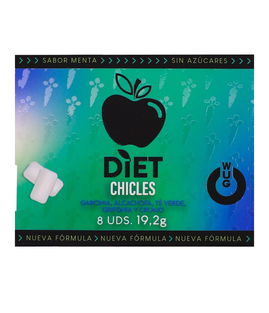 WUG DIET - Chewing-gum fonctionnel sans sucre à la menthe, plaquette thermoformée de 8 pièces
