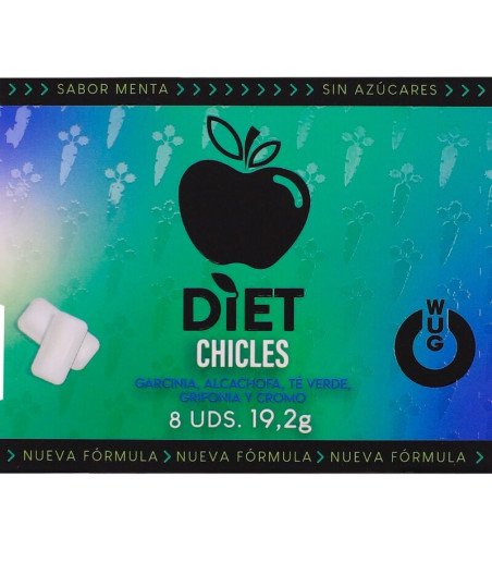 WUG DIET - BLISTER DI GOMME DA MASTICARE FUNZIONALI ALLA MENTA SENZA ZUCCHERO, 8 PEZZI