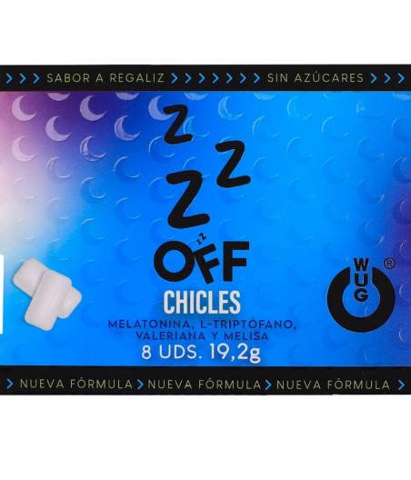 WUG OFF – Funktionelles Melatonin & Baldrian-Lakritz-Kaugummi, 8 Stück