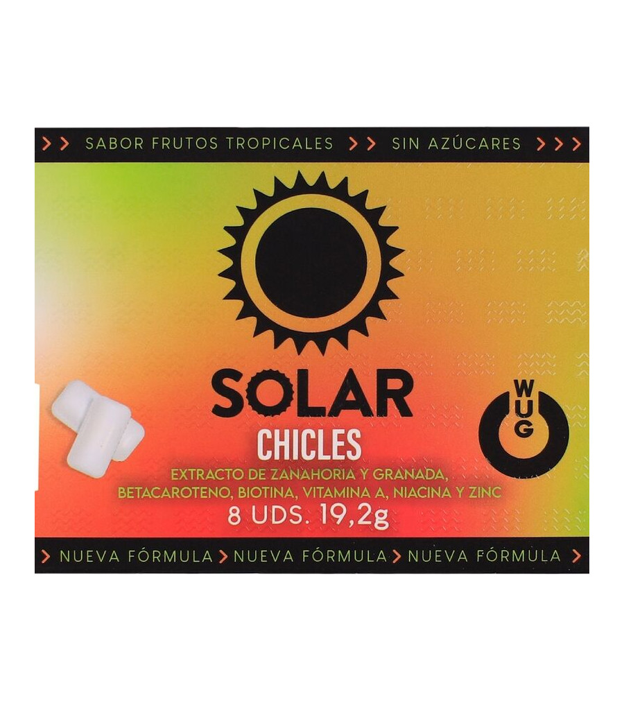 WUG SOLAR - Chewing-gum fonctionnel aux vitamines et au zinc, saveur fruits tropicaux, plaquette thermoformée de 8 unités