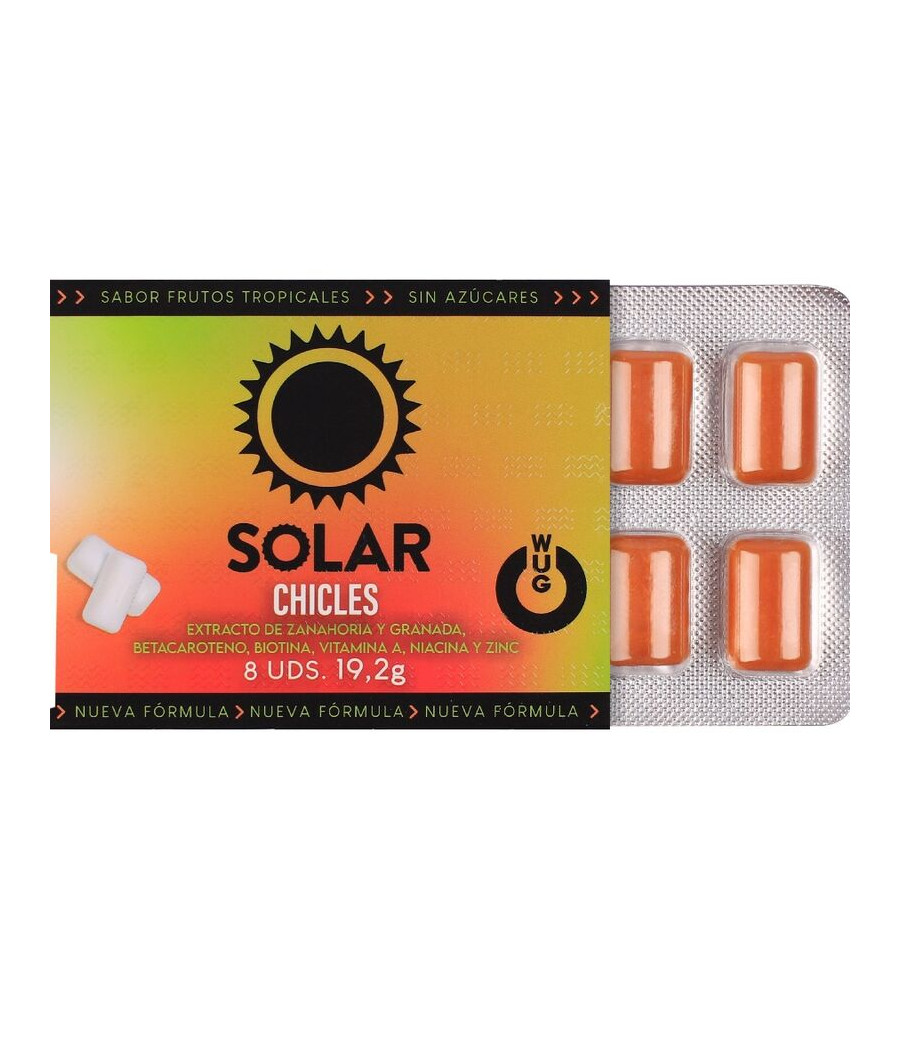 WUG SOLAR - Chewing-gum fonctionnel aux vitamines et au zinc, saveur fruits tropicaux, plaquette thermoformée de 8 unités
