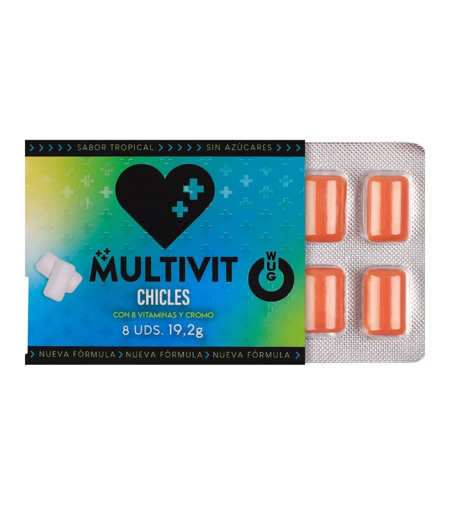 WUG MULTIVIT - MULTIVITAMINICO FUNZIONALE AL GUSTO TROPICALE, BLISTER DI GOMME DA MASTICARE, 8 PEZZI