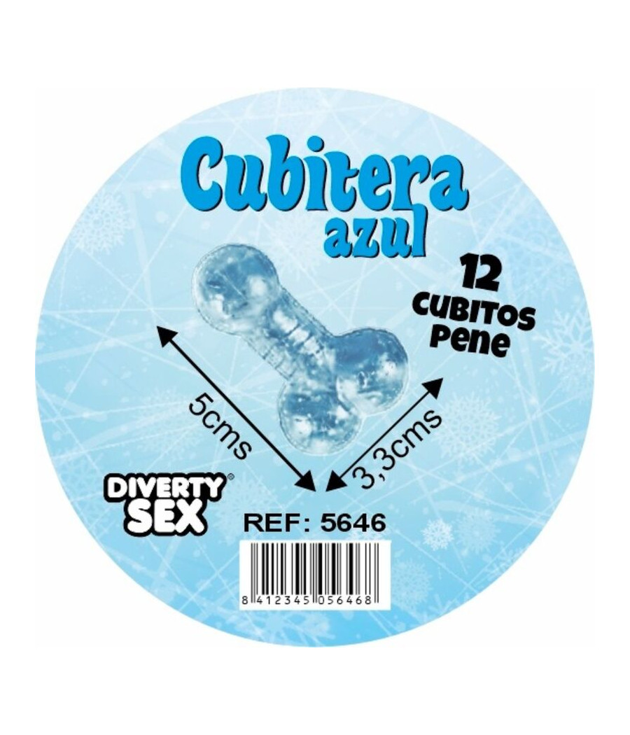 DIABLO PICANTE - 12 PÊNIS DE SILICONE DURO PENDURADOS EM BALDE DE GELO AZUL